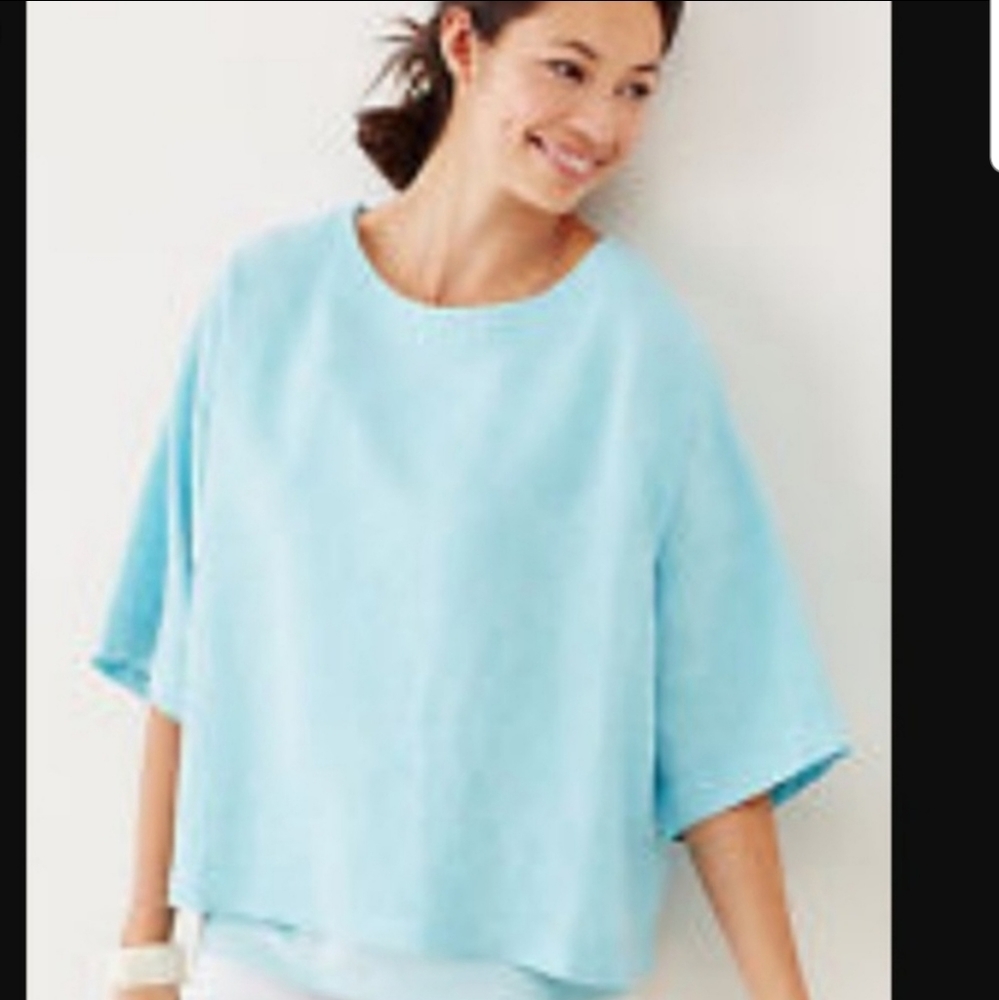 J.Jill yarn-dyed linen kimono top in capri blue